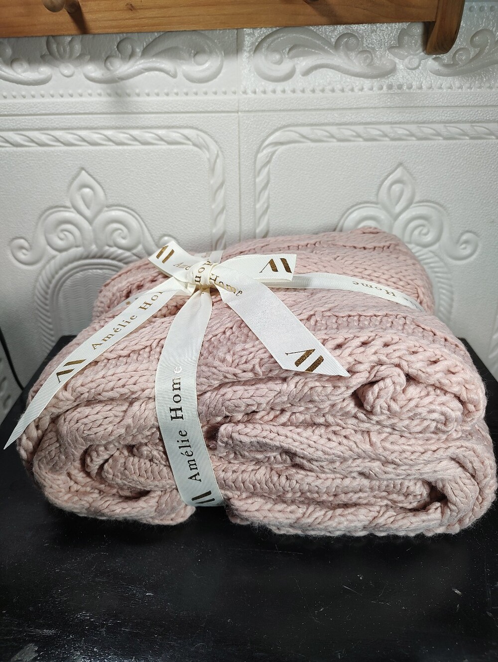 Amelie Home Soft Cable Knit Throw Blanket - Blush Pink New 50 X 60 - Picture 3 of 6